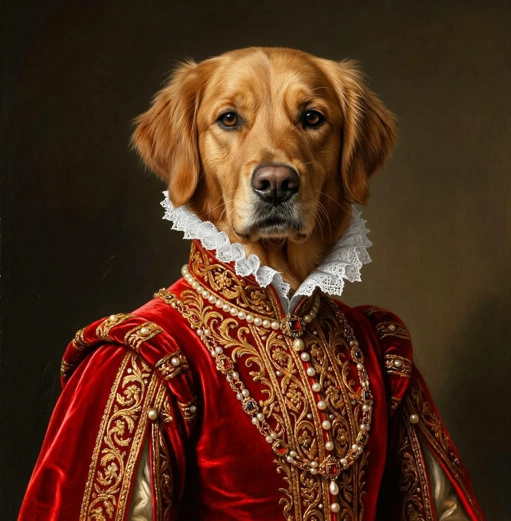A golden retriever as a Renaissance nobleman
